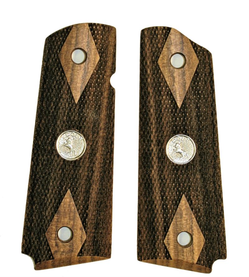 Colt 1911 Claro Walnut Grips, Double Diamond Checkered, Medallions